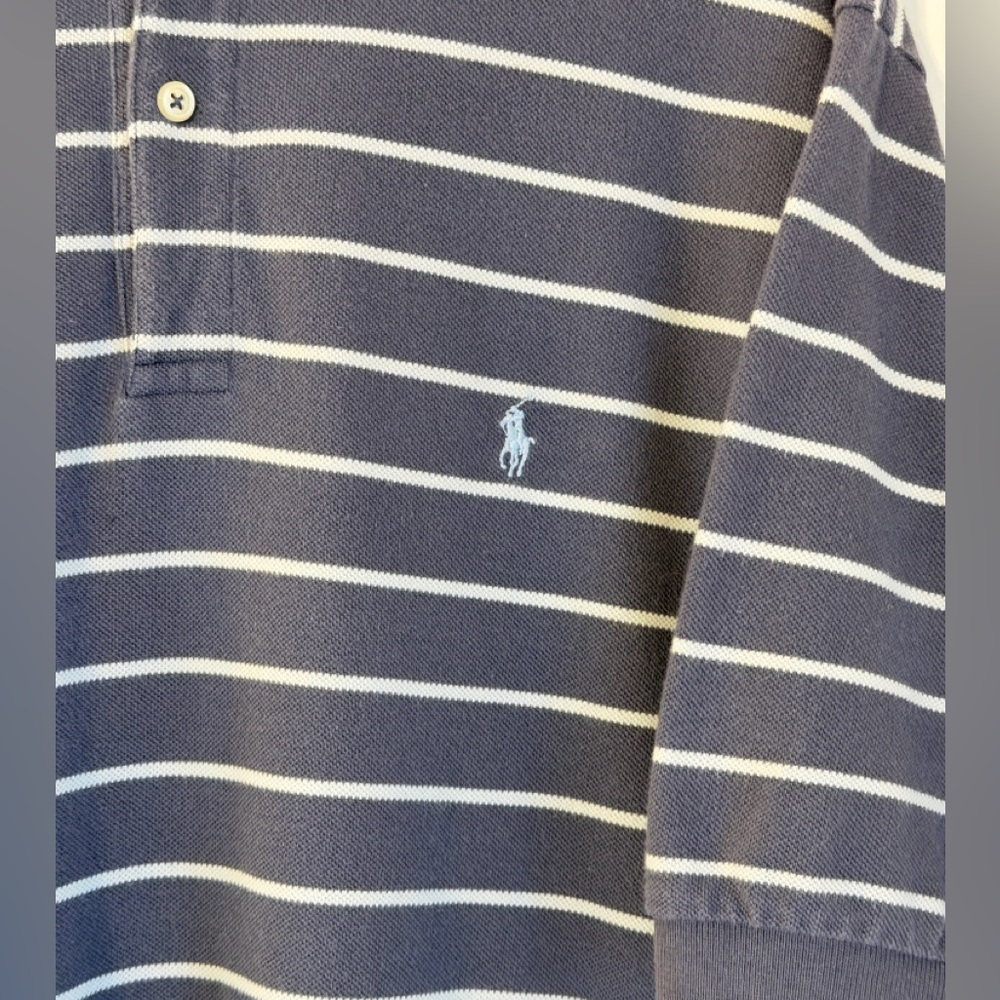 Vintage Ralph Lauren Men's Polo in Navy and White Striped Golf Shirt Large - Picture 3 of 4